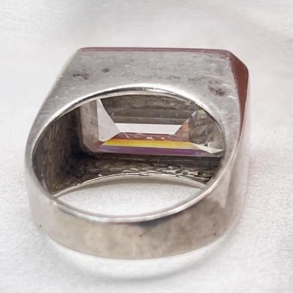 Vintage sterling silver cubic zirconia quartz statement ring - Picture 8 of 10